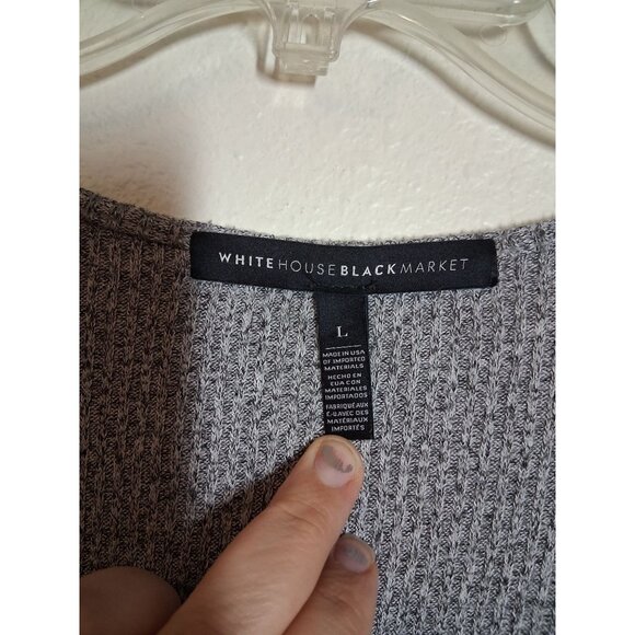 White House Black Market Knit Sweater Blouse Boho Business Casual Gray Sz Large - Picture 4 of 5